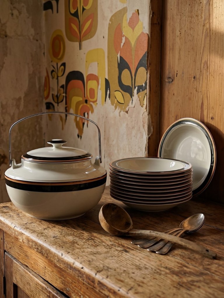 Vintage 1970s-80s Arabia Finland Reimari soup set by Inkeri Leivo