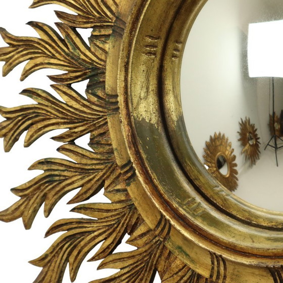 Image 1 of Large Rare Wooden Sun Mirror Sunburst Gold Leaf XL 86cm