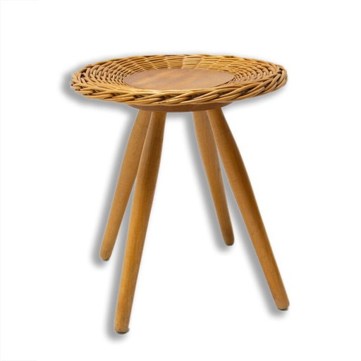 Vintage rattan stool by Jan Kalous for ÚLUV, Czechoslovakia 1960s