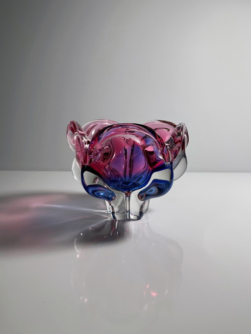 Vintage Vase / Schale Josef Hospodka - Chřibská Sklo Glas Cranberry Rot Skrdlovice Sommerso Überfang Böhmen Czechoslovakia