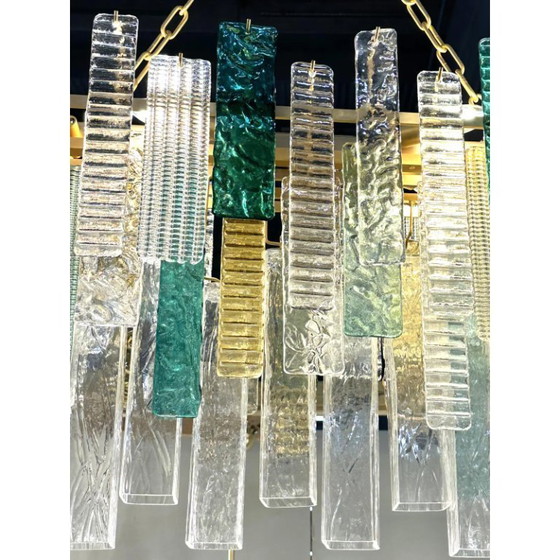 Image 1 of Monumental Rectangular Strip “Listelli” Murano Glass Chandelier by Simoeng