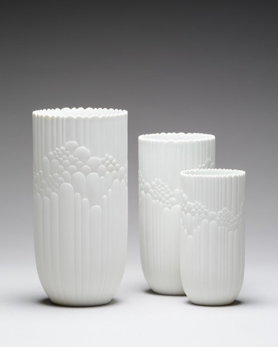 Image 1 of Rosenthal Rosemonde Nairac Bisque Porcelain "Anemone" Vase Trio 22cm 18cm 15cm