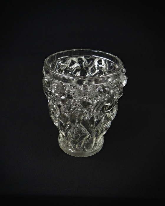 Image 1 of Lalique Bacchantes unsigned vintage clear crystal vase mid 20th century