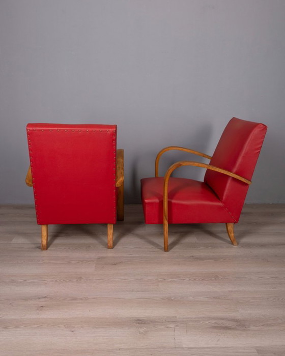 Image 1 of Coppia di poltrone vintage anni '50 in pelle rossa, design italiano.