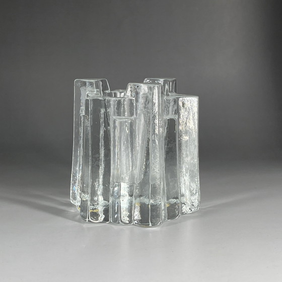 Image 1 of Vintage Lars-Gunnar Johansson ice glass candle holder, Lindshammar, Sweden