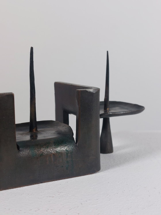 Image 1 of Brutalist vintage candlestick, bronze patina, Wolfgang Bergmeister Ebersberg