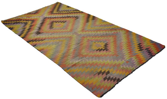 Tappeto Kilim Usak anatolico vintage 294x163 cm – Tessuto a mano in lana con motivo a zigzag colorato (photo 5 of 10)