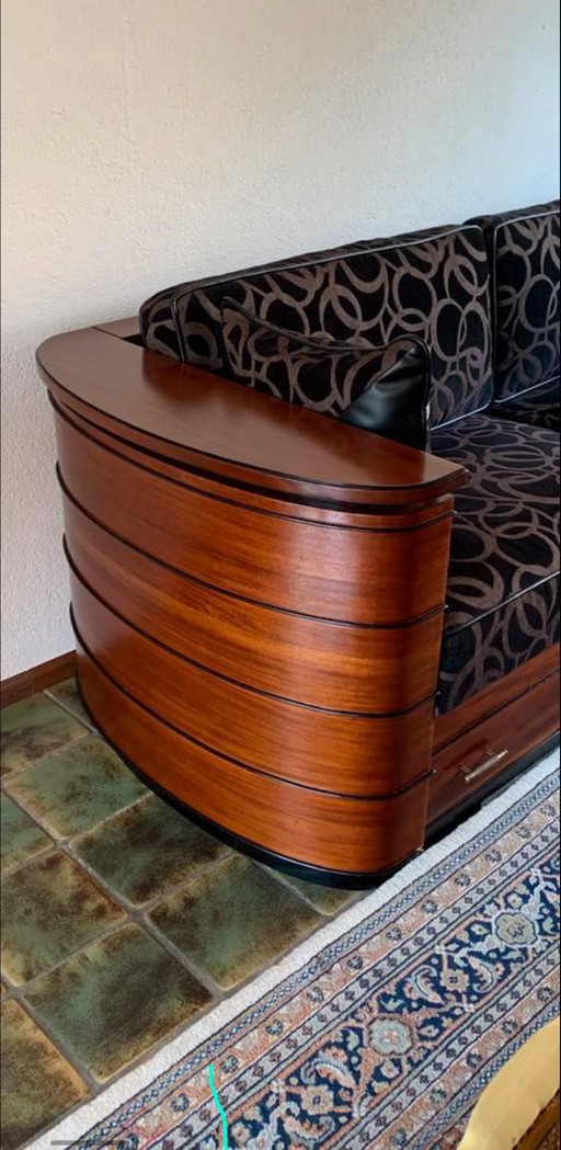 Banc Art Déco Jan Frantzen, 223x90, acajou avec tiroirs