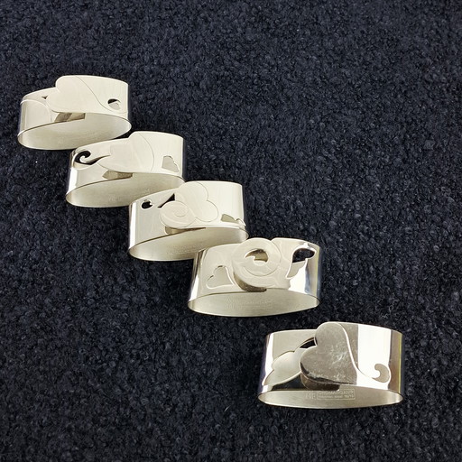 5 anelli per tovaglioli vintage in acciaio inox WMF Cromargan art deco