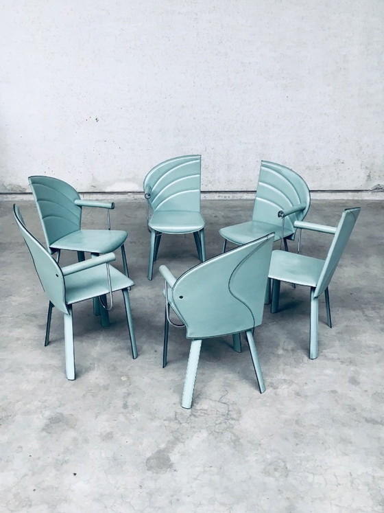 Image 1 of Postmodern Design Leather Dining Chair set by Mario Morbidelli for Naos, Italy 1980's