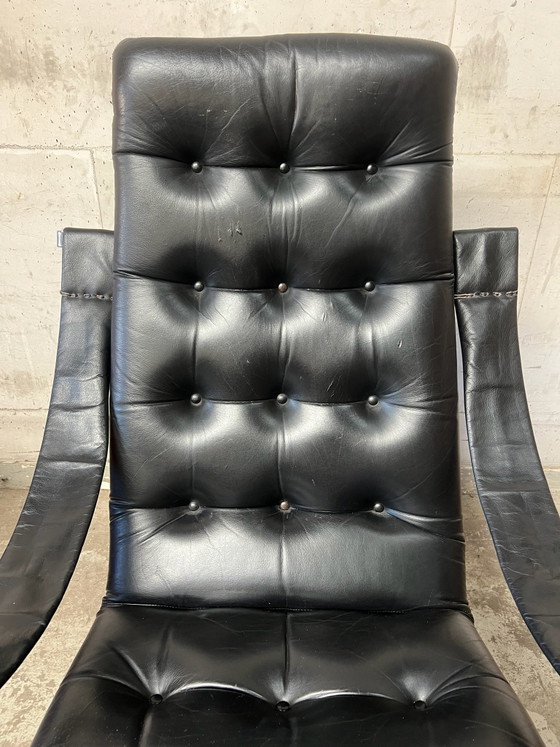 Artifort Swivel Armchair Black Leather Lounge Chair, Chrome (photo 4 of 14)