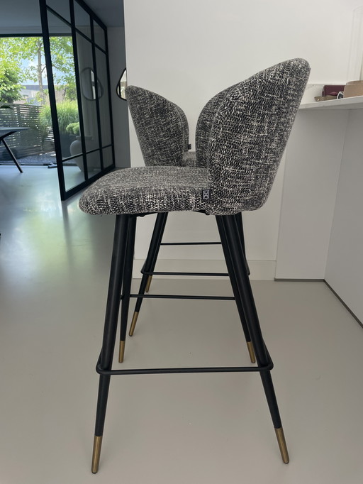 2 bar stools Eichholtz fabric black cambon