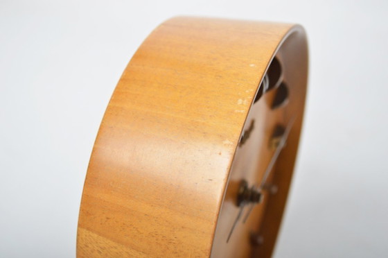 Image 1 of Mid Century Clock by Kienzle / Teak & Brass / Tripod Desk, Table or Shelf Clock / Germany, 1960's