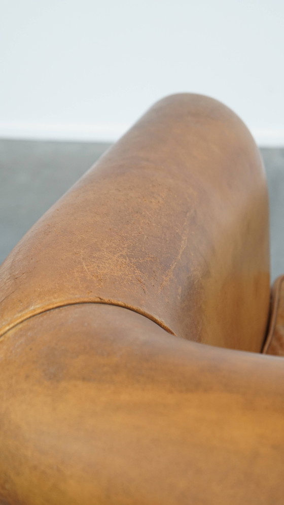 Image 1 of Vintage Sheepskin Leather 2-Seater Sofa in English Style