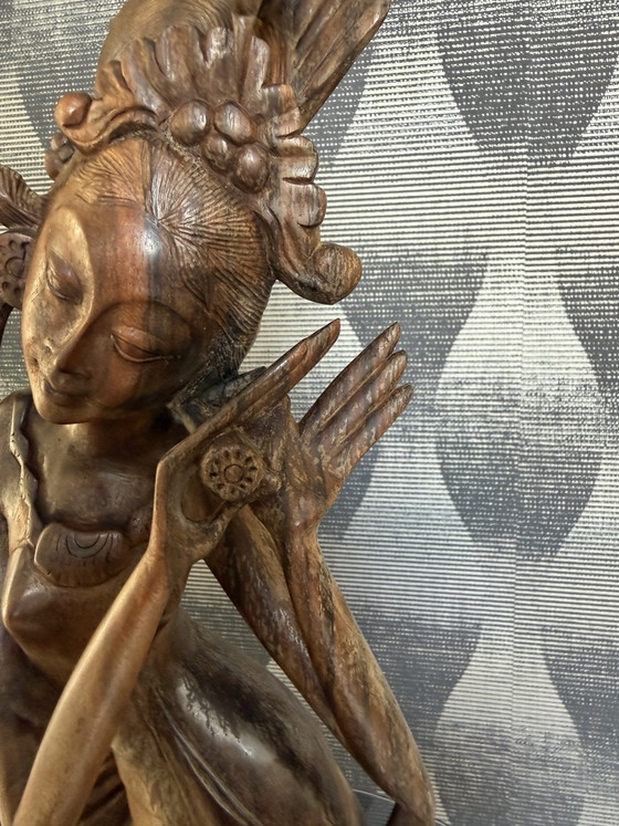 Large Vintage Balinese Hand-Carved Wood Sculpture – Goddess Dewi Sri (photo 3 of 10)