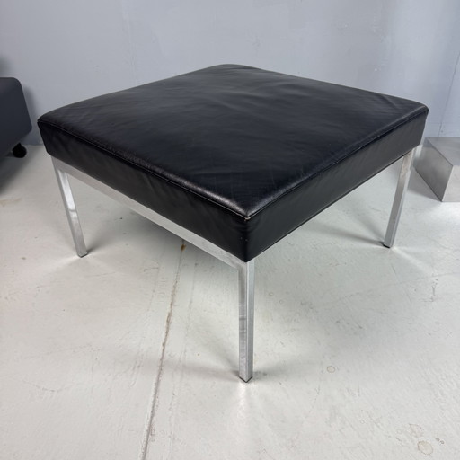 Mid Century modern hocker zwart leer/chroom
