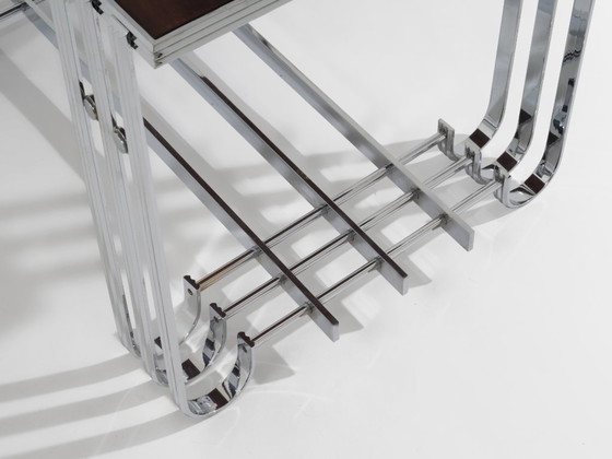 Image 1 of Tavolo da bar modernista francese in noce nichelato 1930