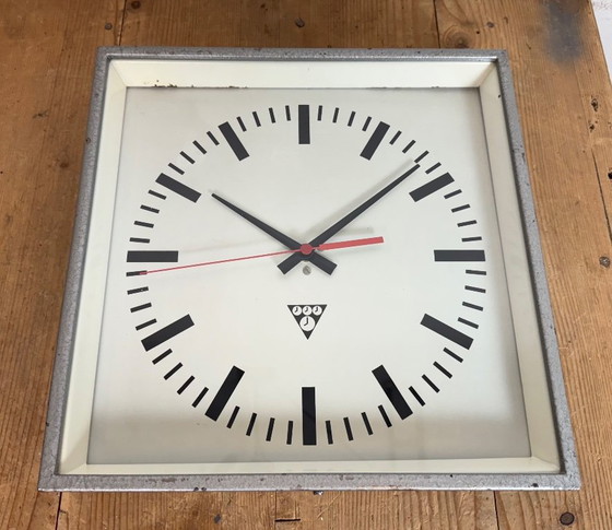Image 1 of Grey Industrial Square Wall Clock from Pragotron, 1970s