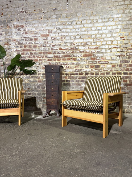 Coppia di poltrone vintage scandinave in pino – Textile, Wood (photo 3 of 11)
