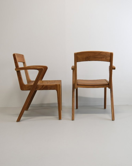 Image 1 of Set of 6 - Handmade Dining Chairs – Stackable in pairs