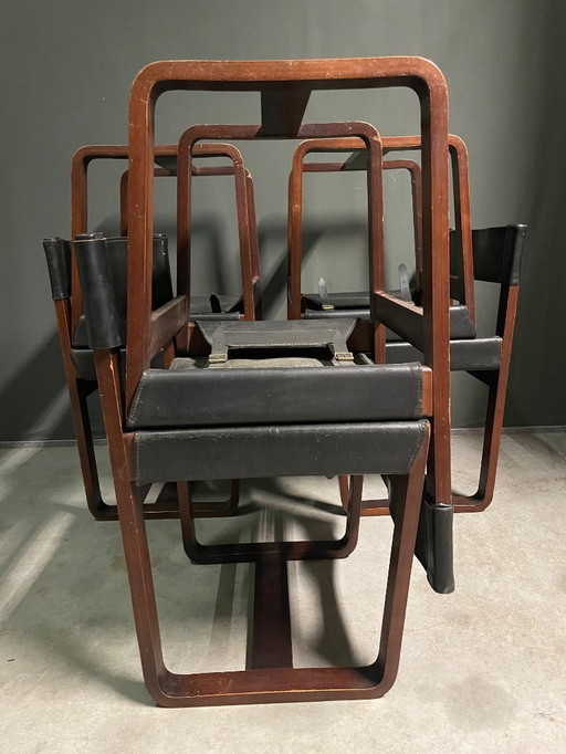 SET VON 6 GUNTHER HOFFSTEAD LEATHER, ROSEWOOD CHAIRS FOR UNIFLEX 1960's.