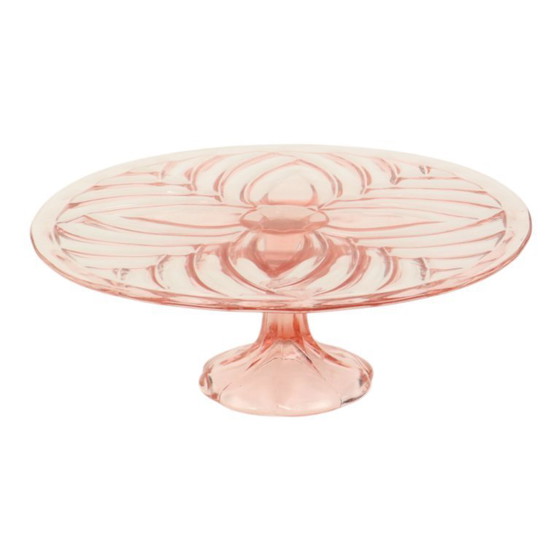 Image 1 of Pink Art Deco Cake Plate Pastry Dish