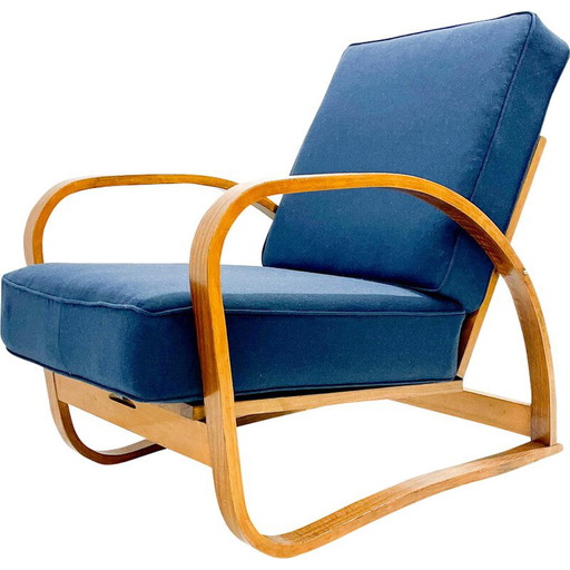 Vintage gebogen houten fauteuil met verstelbare rug door Jindrich Halabala, Tsjechië jaren 1940