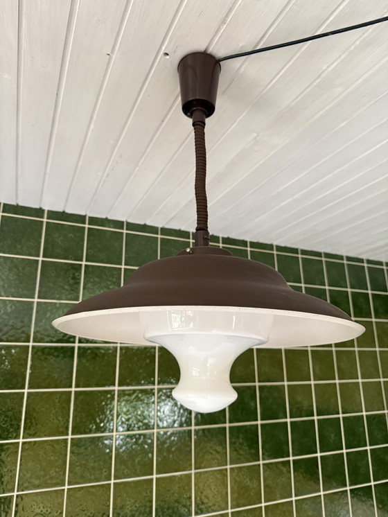 Image 1 of Pendant lamp metal brown and porcelain white