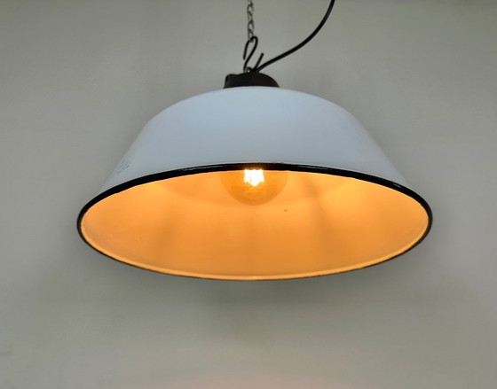 Image 1 of White Enamel and Cast Iron Industrial Pendant Light , 1960s