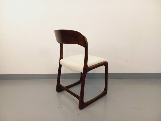 Image 1 of Sedia a slitta vintage in legno e tessuto bouclé del marchio Baumann degli anni '70