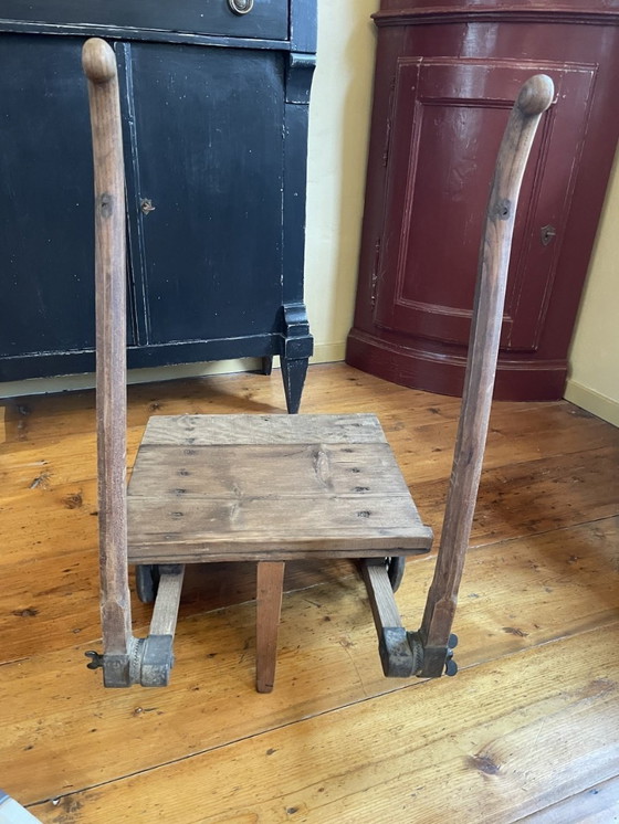 Image 1 of Vintage Wooden Industrial Stick Trolley Etagere Display Table Shopping Cart