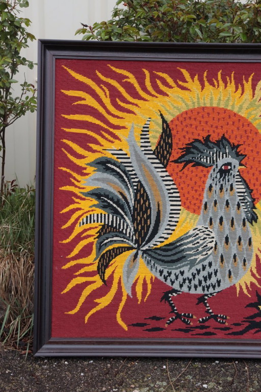 Large Vintage Art Deco Canvas Tapestry in the style of Jean Lurçat, 1950