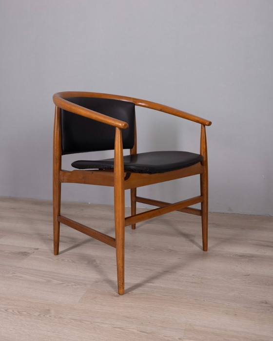 Image 1 of Set di 4 sedie vintage anni '60 in legno e pelle, disegnate da ISA Bergamo.