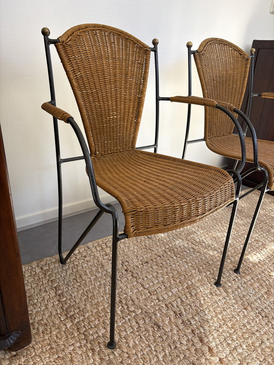 Image 1 of Ensemble de chaises vintage en rotin et fer forgé Frederick Weinberg
