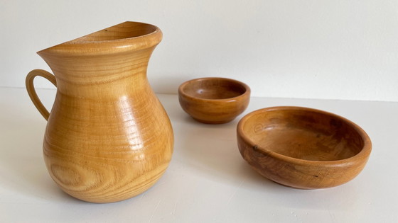 Image 1 of Set of 2 POTS and PICHET in VINTAGE Turned Wood