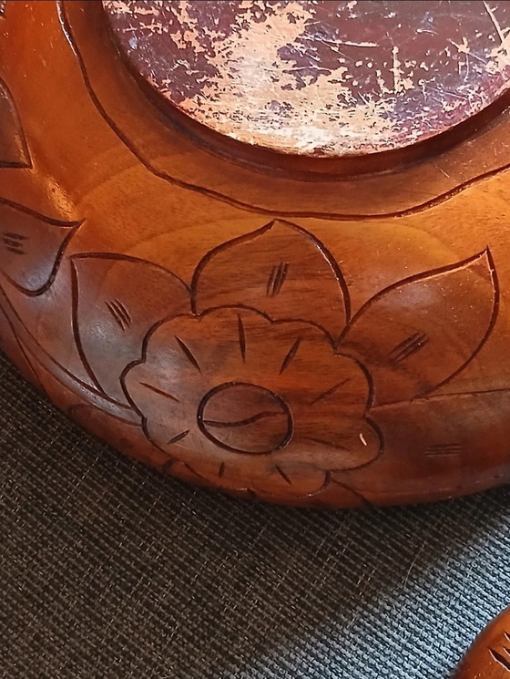 Image 1 of Vintage handgestoken teakhouten saladeset