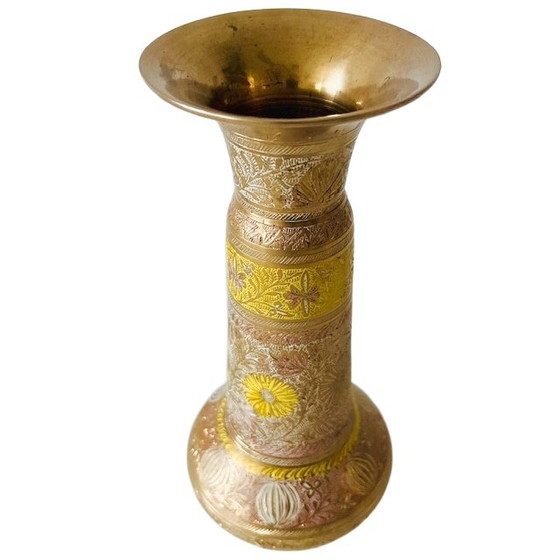Image 1 of Vintage Indiase gegraveerde messing vaas