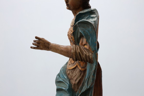 Image 1 of Statua religiosa francese del XVIII secolo raffigurante la Vergine Maria su una nuvola