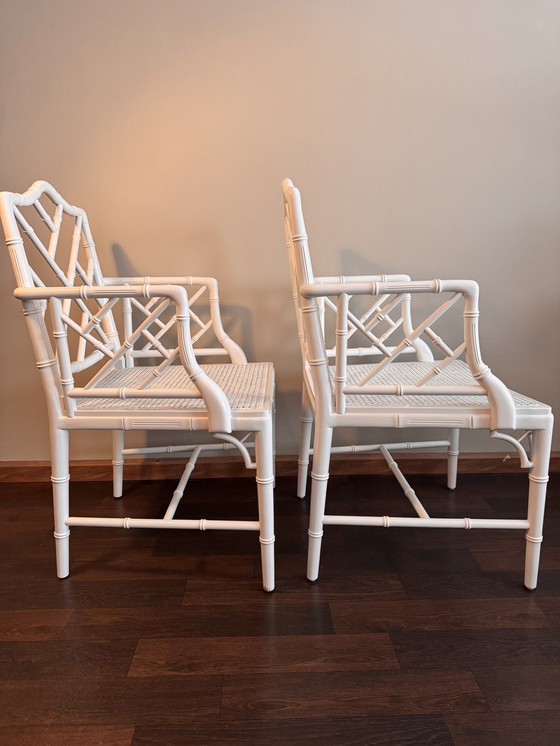 Image 1 of 2x white Chippendale Faux Bamboo Jonathan Adler armchair