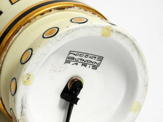 Image 1 of Prachtige zeer grote keramische tafellamp met Egyptische motieven door Nicolas Blandin, Parijs