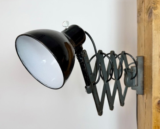 Image 1 of Industrial Black Enamel Scissor Wall Lamp, 1950s