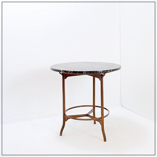 Portoro" pedestal table / Side table in metal with marble top