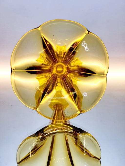 Val Saint Lambert Art deco Vase, Luxval Serie Modell Américain M, bernsteinfarben, Belgien