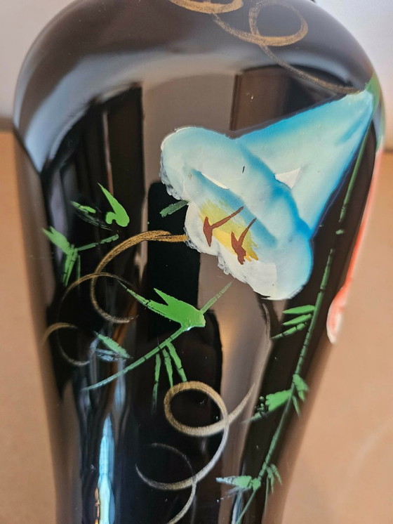 Image 1 of 2 handbemalte Booms-Glasvasen – 24 cm – Einzigartiges mundgeblasenes Design