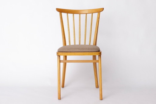 Vintage Beech Wood Kitchen Chair – 1960s German Design, Grey Upholstery, Restored