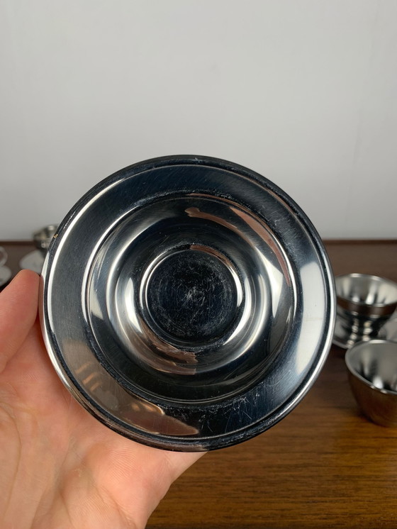 Image 1 of Set di 6 tazzine da caffè italiane vintage in acciaio inossidabile, 1970 (Motta + NPB)