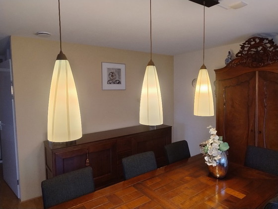 Image 1 of Ilu Di Vetro Zebra hanglampen 3x geel/wit gestreept