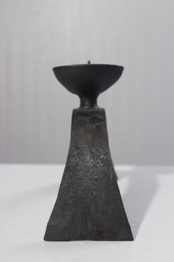 Image 1 of Wrought iron candle holder, brutalist design, 1950s Marolles style