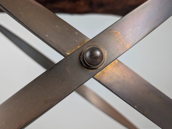 Image 1 of Folding Steel and Leather Stool, Denmark 1960s