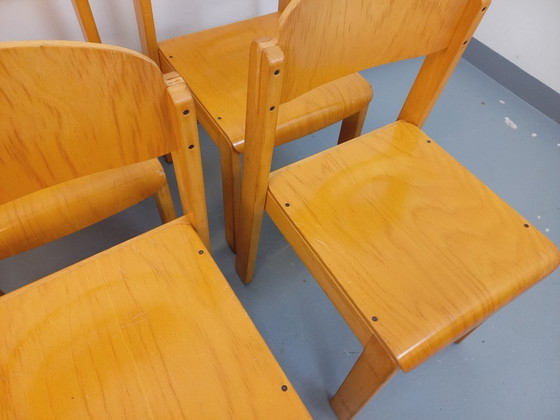 Image 1 of Set of 6 minimalist vintage beechwood chairs from the 70s and 80s
